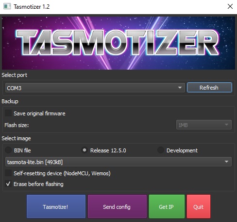 the tasmotizer user interface